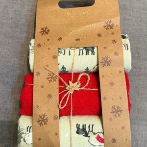 Cooksmart Christmas Tea Towels - Red and Cream, holiday design